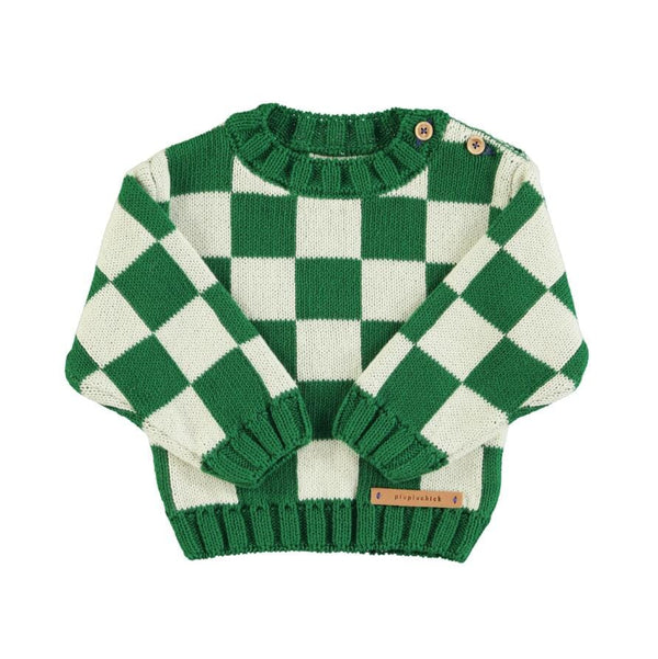 Piupiuchick - Pull tricoté carreaux écru & vert enfant