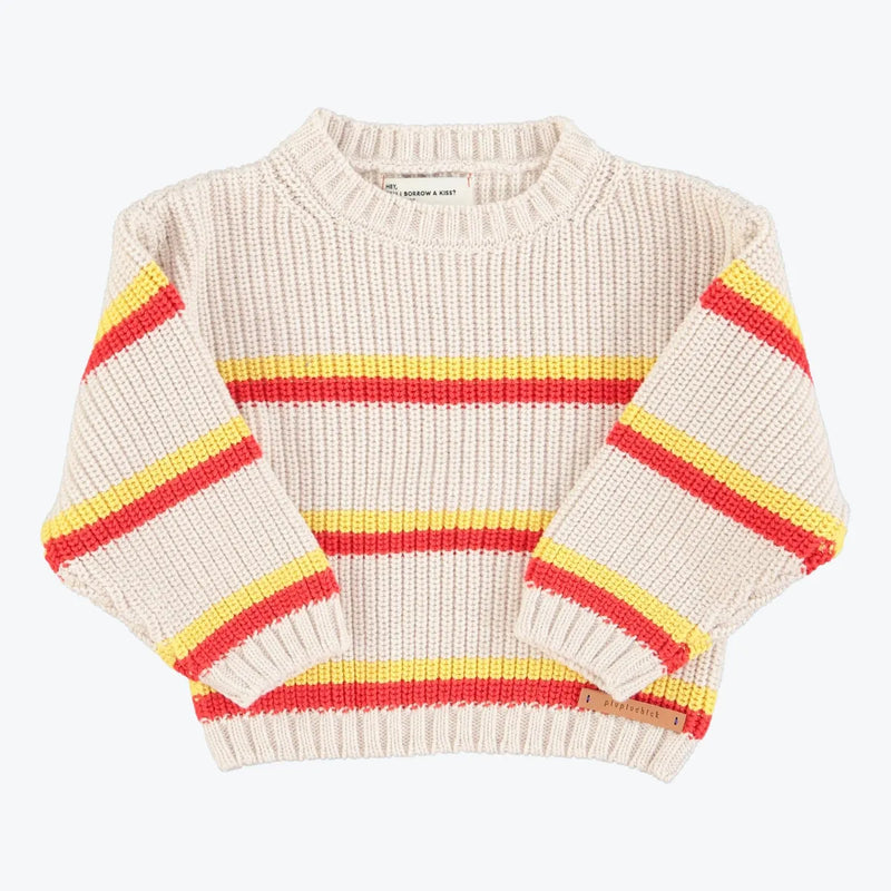 Piupiuchick - knitted sweater | ecru w/ yellow & red stripes enfant