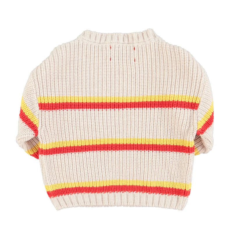 Piupiuchick - knitted sweater | ecru w/ yellow & red stripes enfant