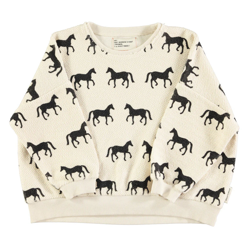 Piupiuchick - Baby sweatshirt ecru w/ black horses