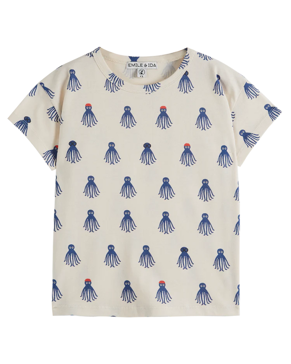 Emile & ida - T-shirt coton bio octopus bleu