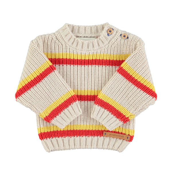 Piupiuchick - knitted sweater | ecru w/ yellow & red stripes bébé