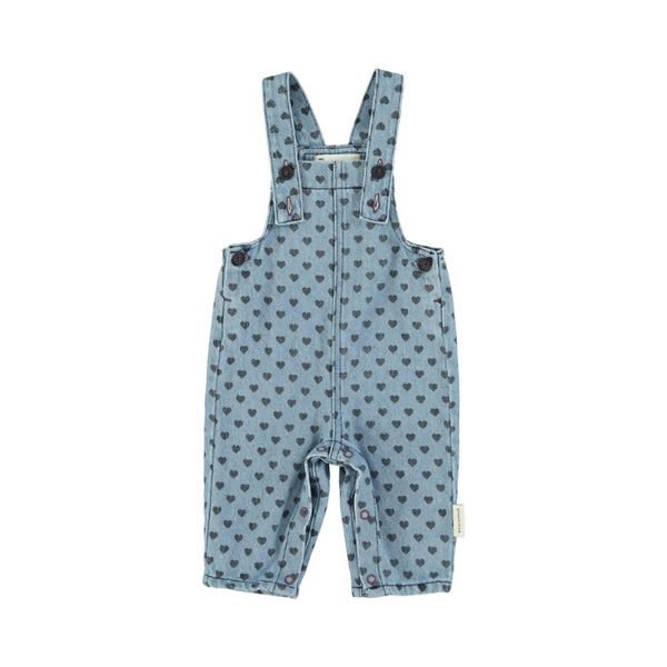 Piupiuchick - Dungarees - Washed blue denim w/ black hearts