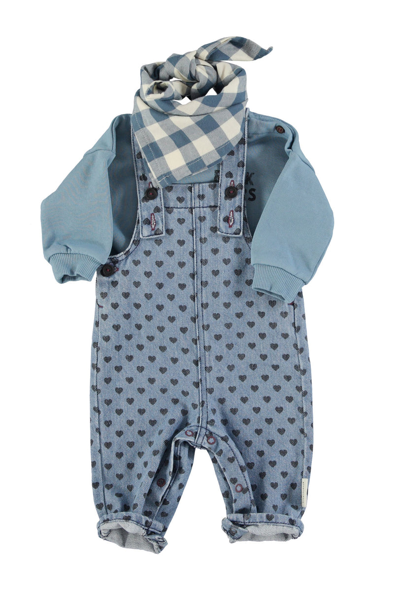 Piupiuchick - Dungarees - Washed blue denim w/ black hearts