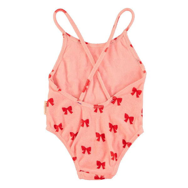 Piupiuchick - swimsuit w/ crossed straps | pink w/ red bows