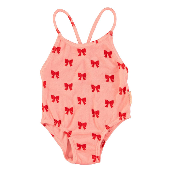 Piupiuchick - swimsuit w/ crossed straps | pink w/ red bows