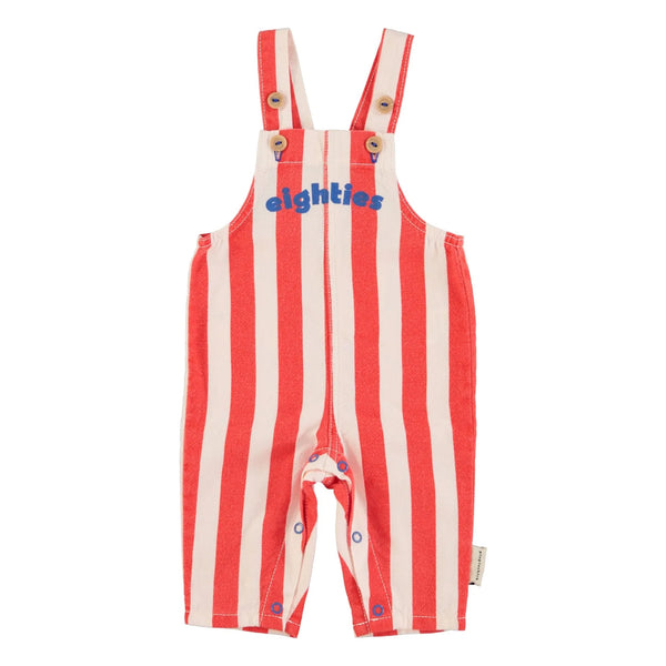 Piupiuchick - baby dungarees red & white stripes w/ "eighties" print