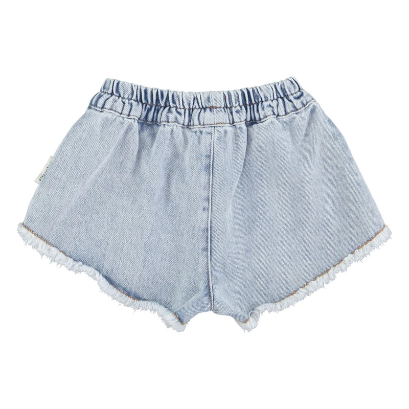 Piupiuchick - shorts w/ fringes washed blue denim