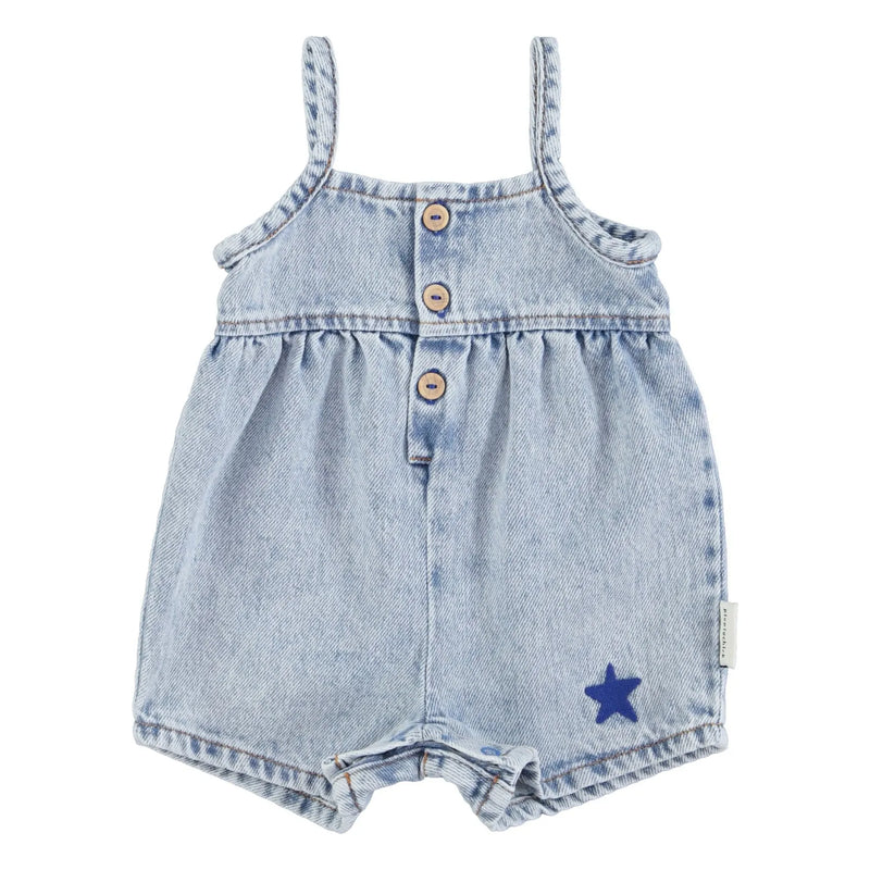 Piupiuchick - Baby short dungarees washed blue denim