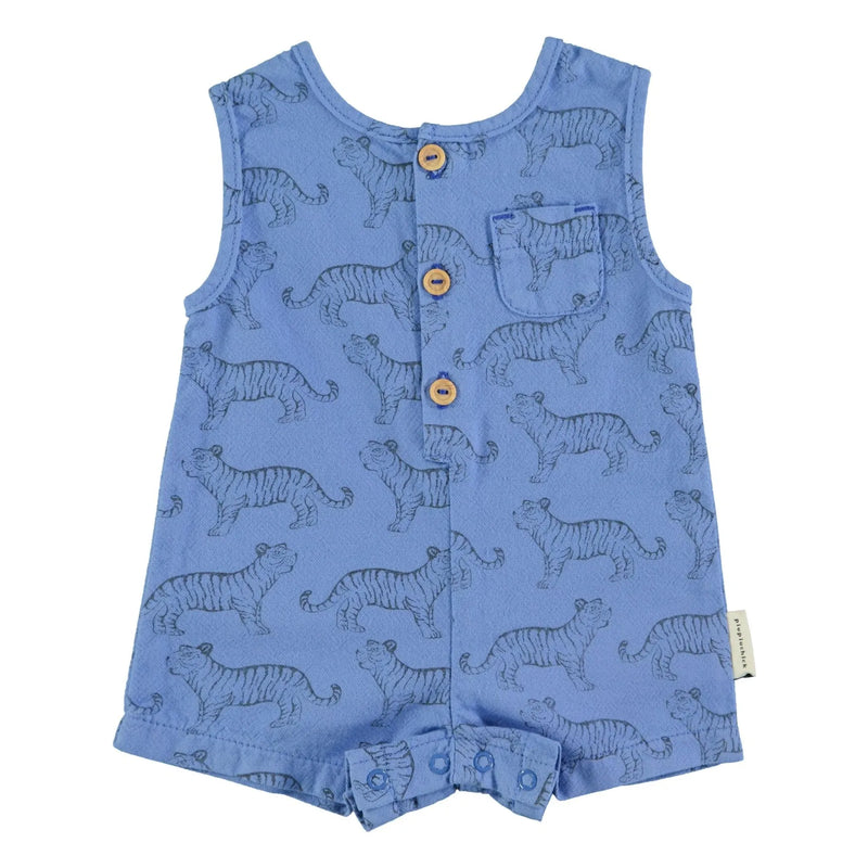 Piupiuchick - baby short jumpsuit blue w/ black tigers