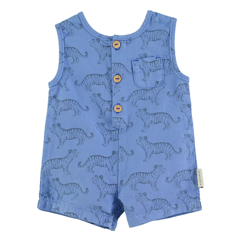 Piupiuchick - baby short jumpsuit blue w/ black tigers