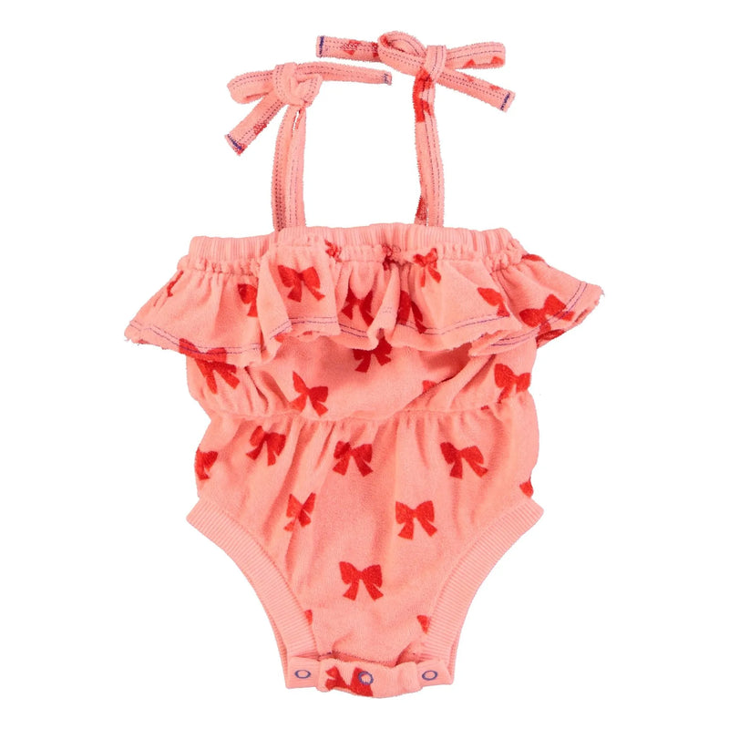 Piupiuchick - swimsuit w/ crossed straps | pink w/ red bows