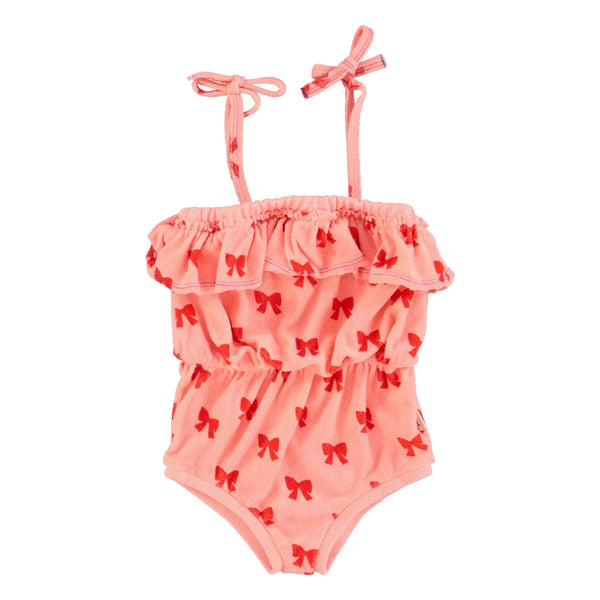 Piupiuchick - swimsuit w/ crossed straps | pink w/ red bows