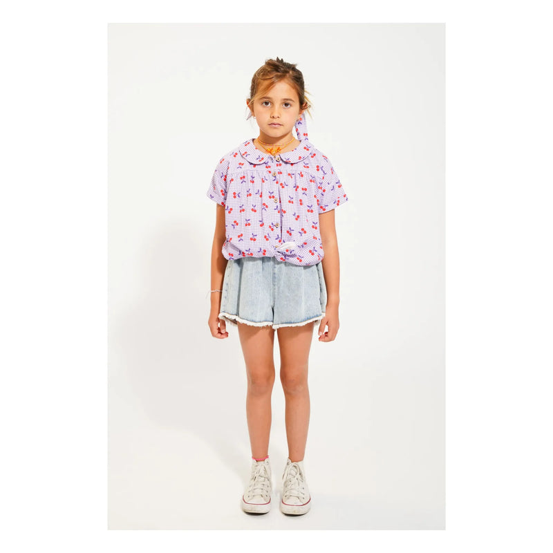 Piupiuchick - shorts w/ fringes washed blue denim