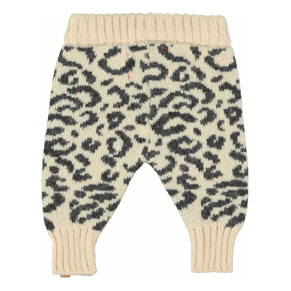 Piupiuchick - Knitted baby leggings | Light pink w/ black animal print