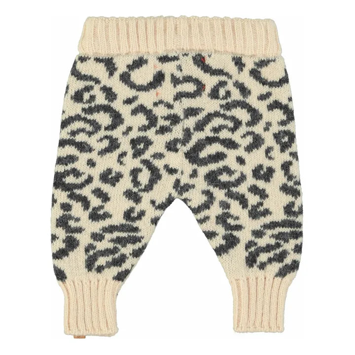 Piupiuchick - Knitted baby leggings | Light pink w/ black animal print