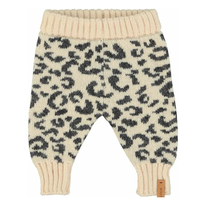 Piupiuchick - Knitted baby leggings | Light pink w/ black animal print