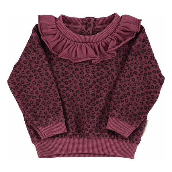 Piupiuchick - Terry cotton sweatshirt - Aubergine w/ animal print
