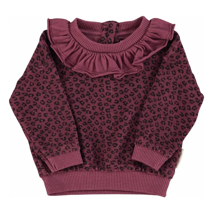 Piupiuchick - Terry cotton sweatshirt - Aubergine w/ animal print