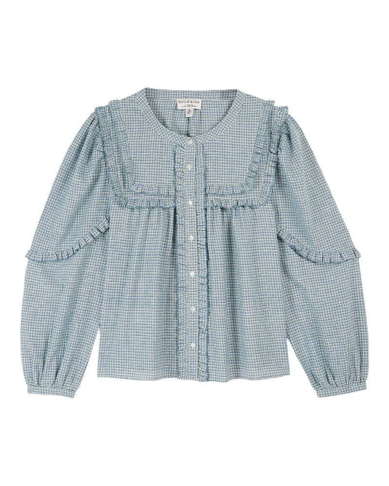 Emile & Ida - Blouse khadi écossais écru et bleu