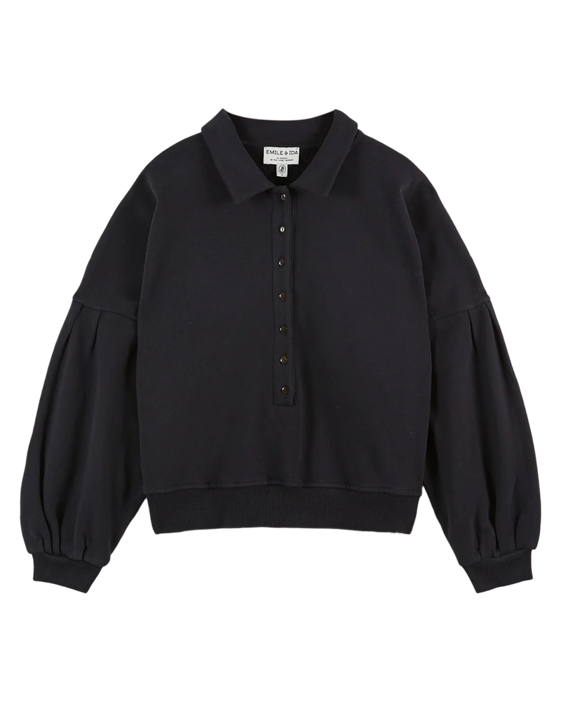 Emile & Ida - Sweat boutonné coton bio noir