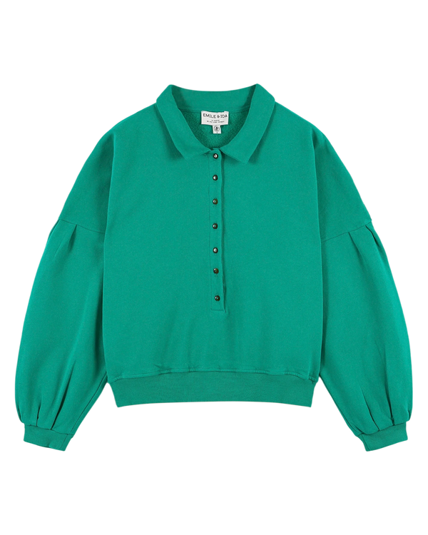 Emile & Ida - Sweat boutonné coton bio menthol