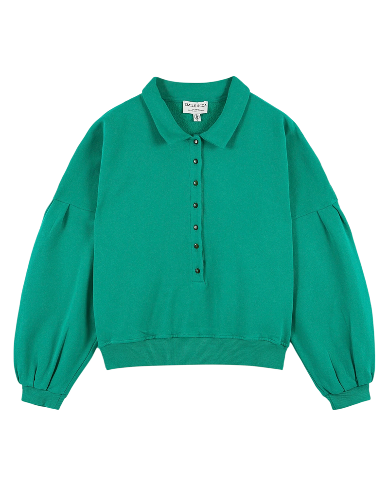 Emile & Ida - Sweat boutonné coton bio menthol