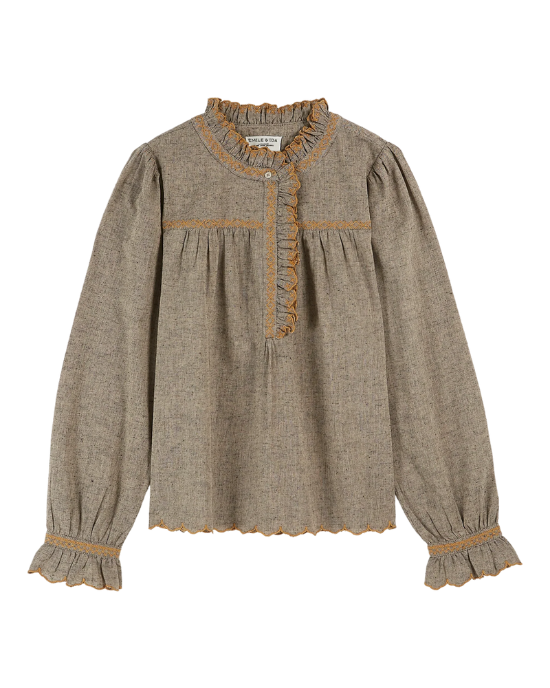 Emile & Ida - Blouse broderie brun chiné