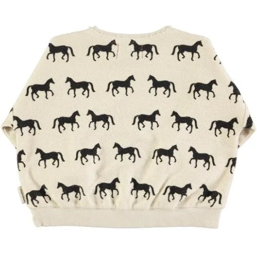 Piupiuchick - Baby sweatshirt ecru w/ black horses