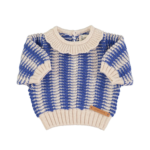 Piupiuchick - knitted blouse w/ collar  ecru & blue