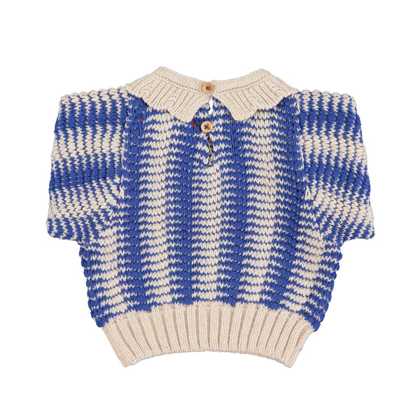 Piupiuchick - knitted blouse w/ collar  ecru & blue