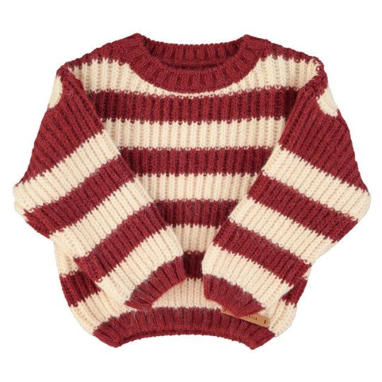 Piupiuchick - Knitted sweater - Bordeaux & light pink stripes