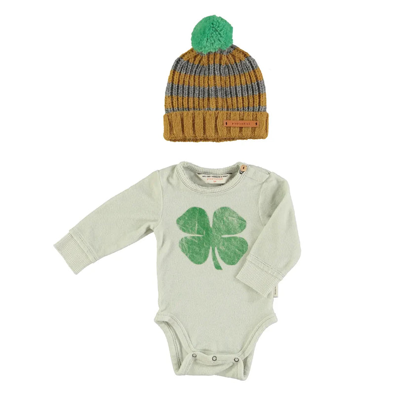 Piupiuchick - Baby long sleeve body Light grey w/ green clover print