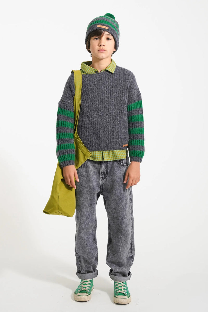 Piupiuchick - Knitted sweater - Grey & green stripes