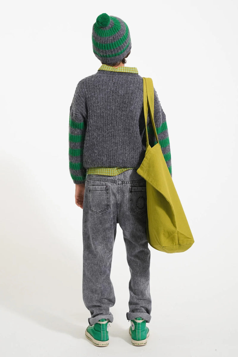 Piupiuchick - Knitted sweater - Grey & green stripes
