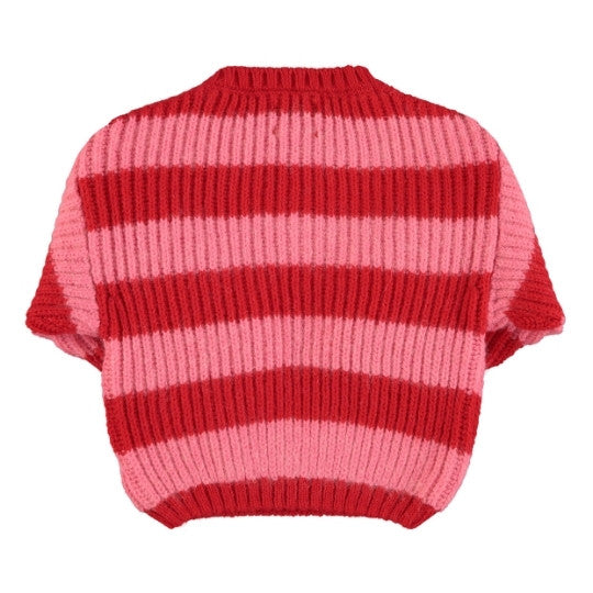 Piupiuchick - Baby knitted sweater | Red & pink stripes