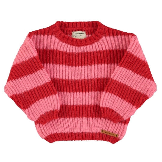 Piupiuchick - Baby knitted sweater | Red & pink stripes