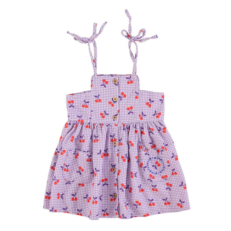 Piupiuchick - short dress purple & white checkered w/ cherries