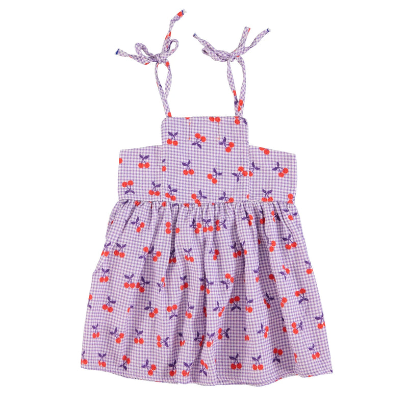 Piupiuchick - short dress purple & white checkered w/ cherries