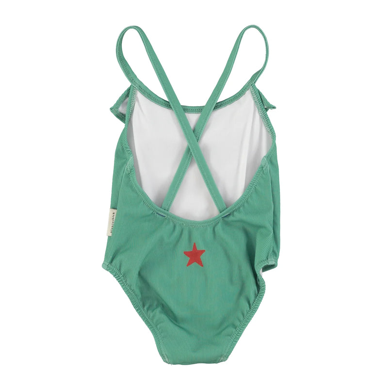 Piupiuchick - swimsuit w/ ruffles | green w/ cherry print bébé